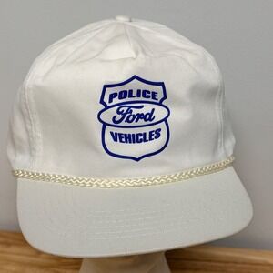 Vintage Ford Police Vehicles Snapback Hat White Rope Trucker Cap